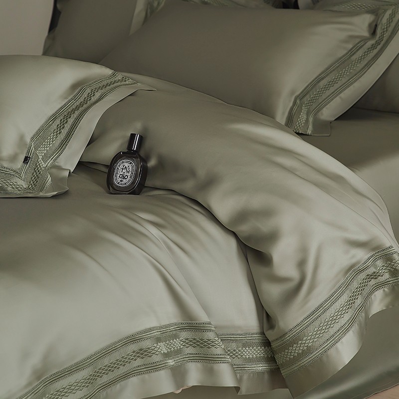 Home Textiles Bedding - Premium Matcha Green/Dusty Pink Chic Hollow