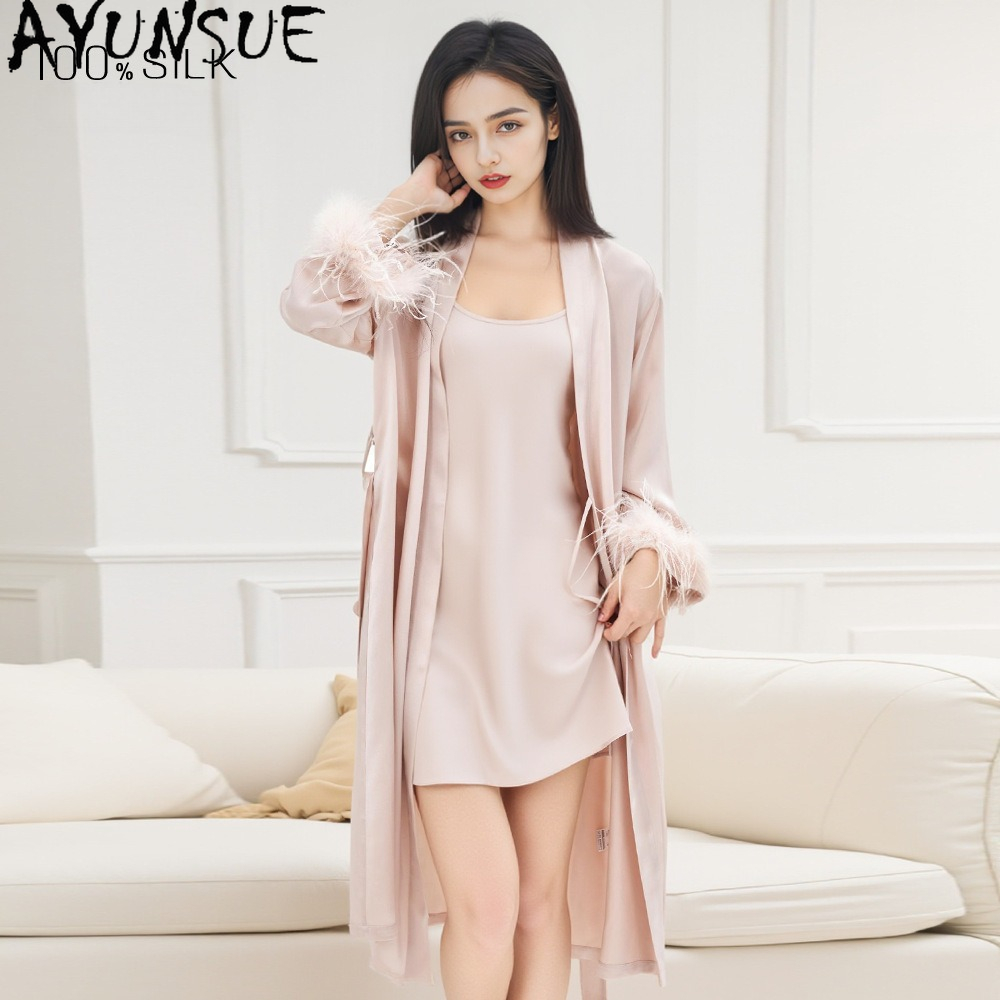 Home Textiles Store - AYUNSUE 100% Real Mulberry Silk Robe