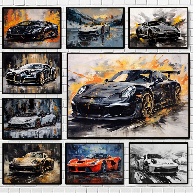 Home Textiles Brands - Modern Abstract Luxury Cars Poster Colorful