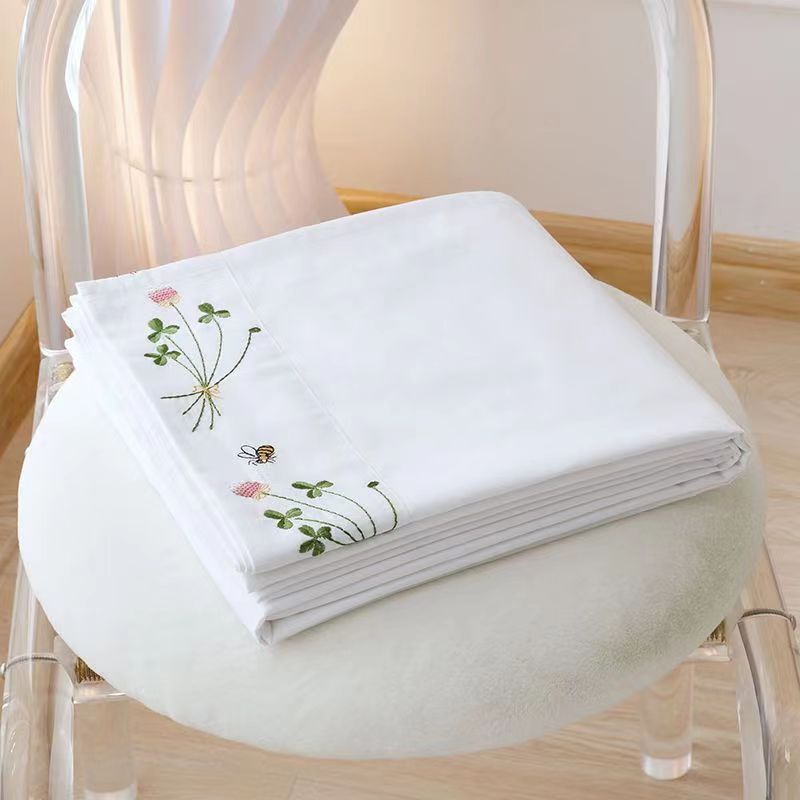 Home Textiles Bedding - Pure White Bedding Sheet Floral Embroidery