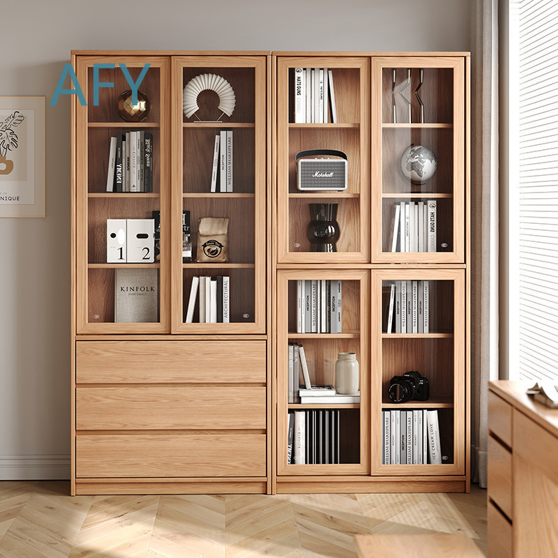 Solid Oak Bookcase with Slidin - đánh giá và giá Muji Home Storage